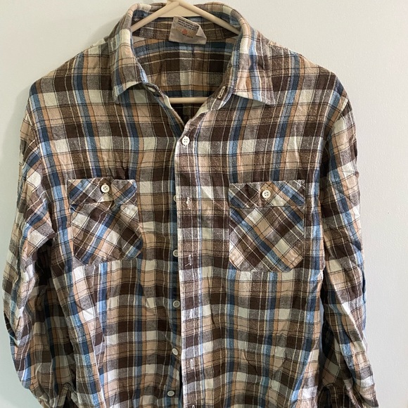 SATURDAY in CALIFORNIA flannel medium 100% cotton mens womens unisex brown blue - Picture 1 of 4